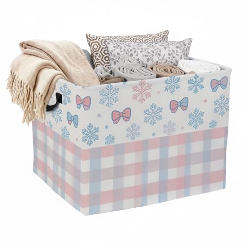 Pastel Snowflakes Bows Laundry Hamper, 56L Large Foldable Laundry Basket with Handles, for Clothes, Toy Storage Bin, Blankets,Decorative Organizer for Shelves & Closet Home Decor Bedroom & Nursery - color: Pastel Snowflakes Bows
