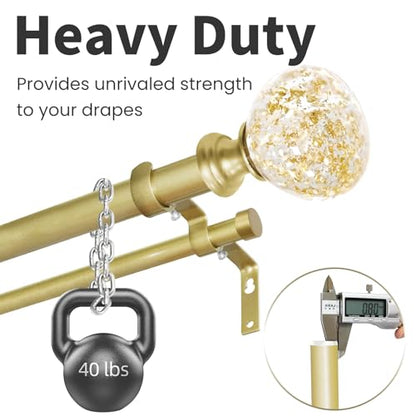Gold Double Curtain Rod 28-48 Inch Heavy Duty Foil Resin Finial - color: gold, size: 28-48"