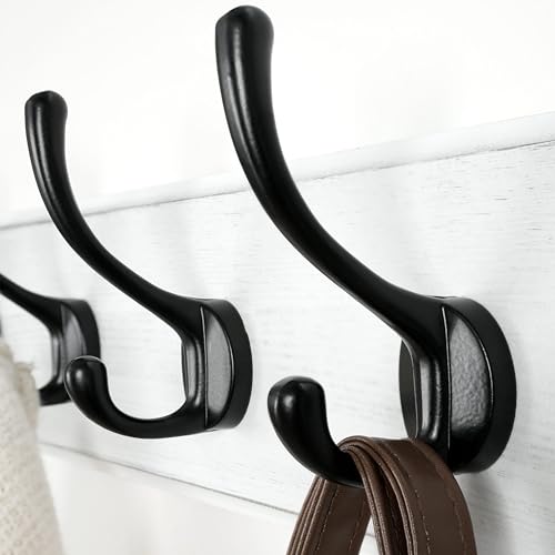 Dseap Coat Rack Wall: Patented, Heavy-Duty, 5-Double-Hooks Wooden Wall Mounted Coat Rack Coat Hanger Hook Rail for Winter Coats Hat Jacket Clothing, White & Black, Pack of 2 - color: White & Black, size: L=17.4" (2pcs)
