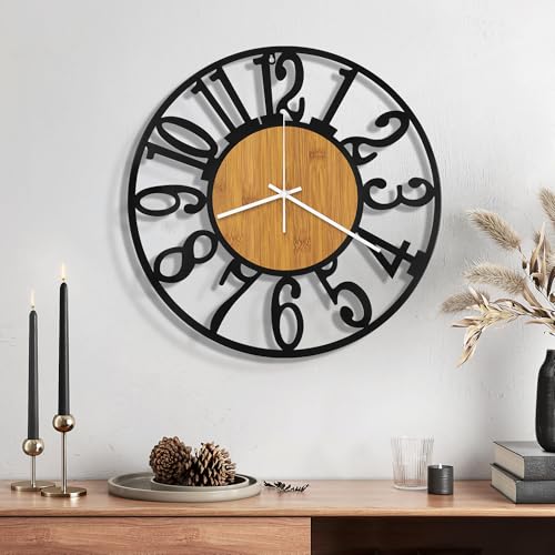 Maxstar 14" Silent Wall Clock – Battery Operated, Rustic Metal & Wood - color: Yellow, size: 14 Inch