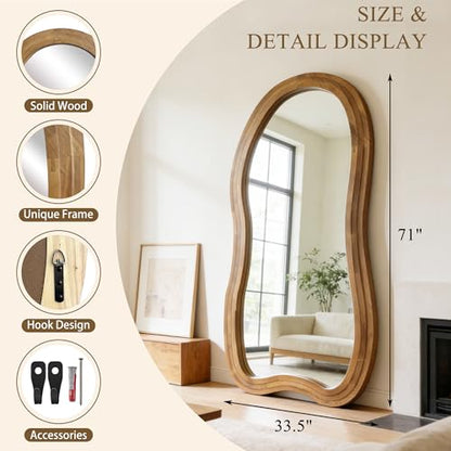 71"x33.5" Irregular Full Length Mirror with 3-Layer Wood Frame - color: Natural, size: 71"L x 33.5"W