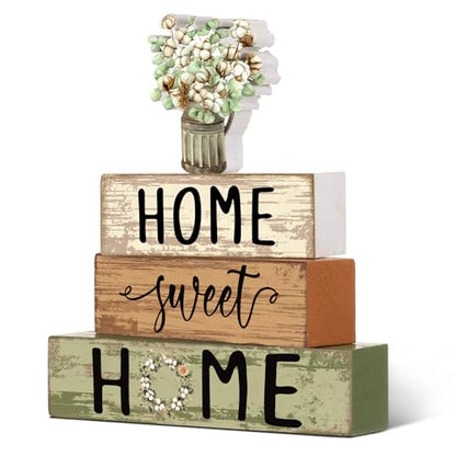 Cinnvoice 4 Pcs Spring Cotton and Eucalyptus Wooden Block Decor - style: Green Cotton