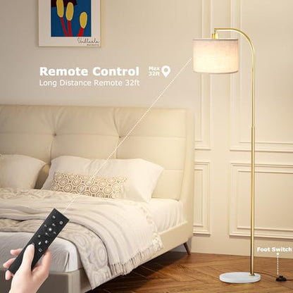 Ambimall Arc Floor Lamp with Remote and Stepless Dimmable Bulb, Colors Temperature & Brightness Adjustable, Gold Pole & Marble Base - color: gold & marble