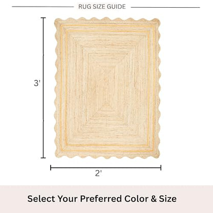Wave Scalloped Jute Rug Entryway Natural Boho Area Rug Yellow 2'x3' - color: Yellow, size: 2'x3'