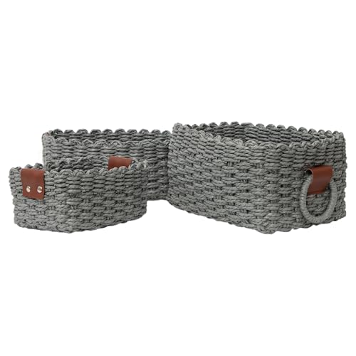 Woven Paper Rope Wicker Basket for Organizing(Set of 3,Grey) - color: Dark Grey