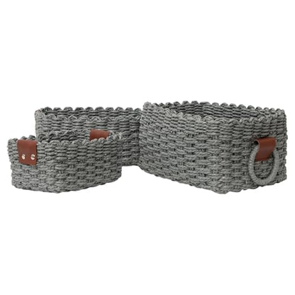 Woven Paper Rope Wicker Basket for Organizing(Set of 3,Grey) - color: Dark Grey