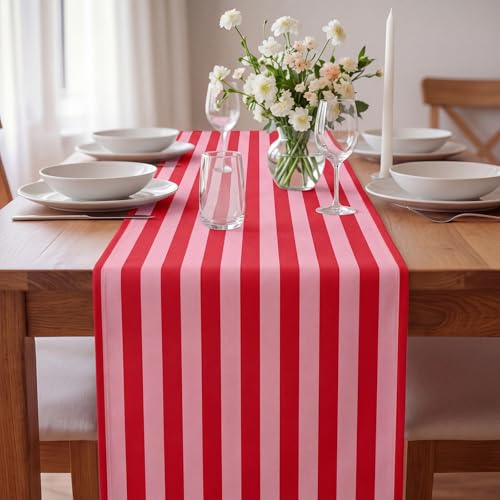 AmazingSpark Striped Table Runner Roll,Pink and Red,25' Long X 16" Wide - color: Pink and Red, size: 25' Long X 16" Wide