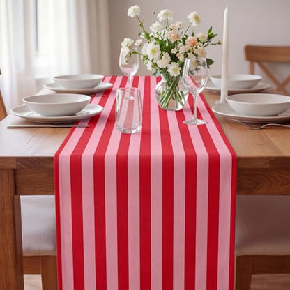 AmazingSpark Striped Table Runner Roll,Pink and Red,25' Long X 16" Wide - color: Pink and Red, size: 25' Long X 16" Wide