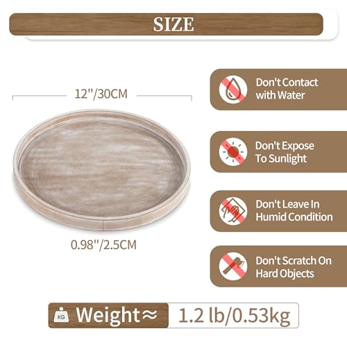 Hanobe Candle Plate Holder Tray: Whitewash Round Wood Candle Plate Decorative Centerpiece Small Tealight Pillar Trays for Living Room Dining Coffee Table Home Decor