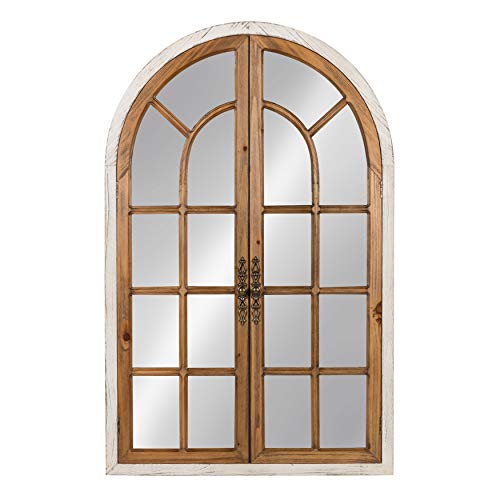 Kate and Laurel Boldmere Large Traditional Wood Windowpane Arch Mirror, 28x44, Rustic Brown and White - color: White/Brown, size: 44"L x 28"W