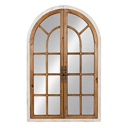 Kate and Laurel Boldmere Large Traditional Wood Windowpane Arch Mirror, 28x44, Rustic Brown and White - color: White/Brown, size: 44"L x 28"W