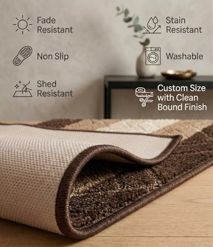 Custom Size Hallway Runner Rug Damask Brown Color 31 inch Wide Select Your Length Non-Slip (Skid Resistance) Rubber Backing 4 feet x 31 inch - color: Knit Brown, size: 2'7" x 4' (Runner)