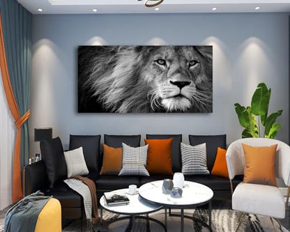 Baisuart-D0162 Canvas Prints Wall Art Grey lion Stretched Canvas Wooden Framed for living Room Bedroom and Office - color: Lion-b, size: 48"L x 24"W