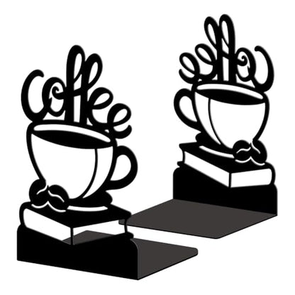 Peacoblue 5.3"x4.3"x7.9" Metal Bookends, Heavy Duty Book Ends for Shelves - style: Coffee Beans and Books