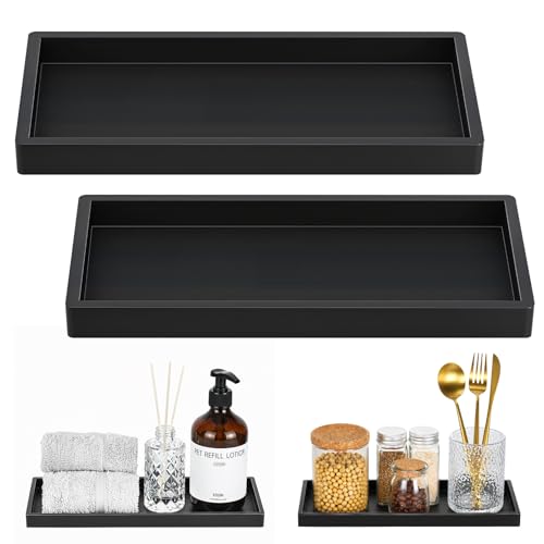 Luxspire 2 Pack Silicone Bathroom Tray 11.8" Vanity Tray, Matte Black - color: Matte Black, size: 11.81 × 5.12 × 0.79 in