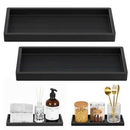 Luxspire 2 Pack Silicone Bathroom Tray 11.8" Vanity Tray, Matte Black - color: Matte Black, size: 11.81 × 5.12 × 0.79 in