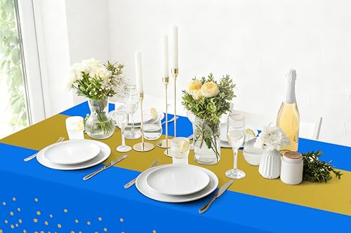 Smiry Disposable Rectangle Plastic 54 x 108 Inch Table Cloth 3 Pack - color: Blue and Gold