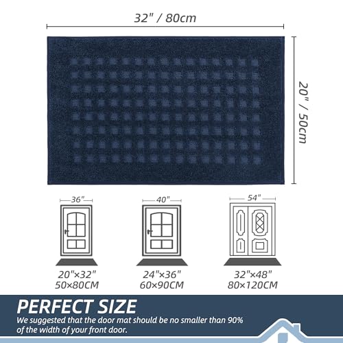 BEQHAUSE Dirt Trapper Door Mats 20"x32", Non Slip Washable, Navy Blue - color: Navy Blue, size: 20" X 32" (Rectangular)