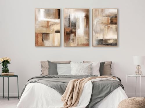 Large Framed Canvas Wall Art, Abstract Brown Black Picture Decor, 32"X48"X3 - color: Brown, size: 32" X 48" X 3pieces Framed