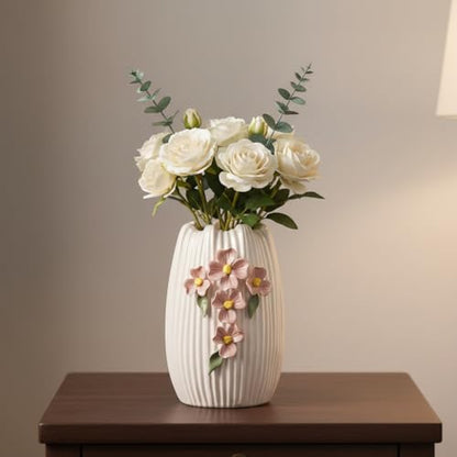 Ceramic Flower Vase, 7 Inch Small Boho Vase, White - color: White and Pink, size: 7 inch