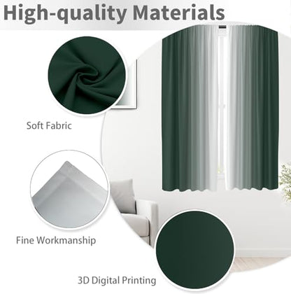 Green White Curtains, Ombre, 2 Panels, 42" W x 63" L, Rod Pocket - color: Dark Green, size: 42"W x 63"L (Pack of 2)