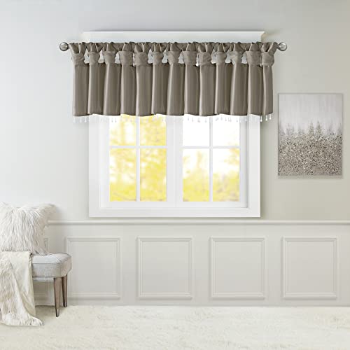 Madison Park Faux Silk Valances for Windows with Beads, 50x26 Pewter - color: Pewter, size: 50"W x 26"L (Pack of 1), style: Valance