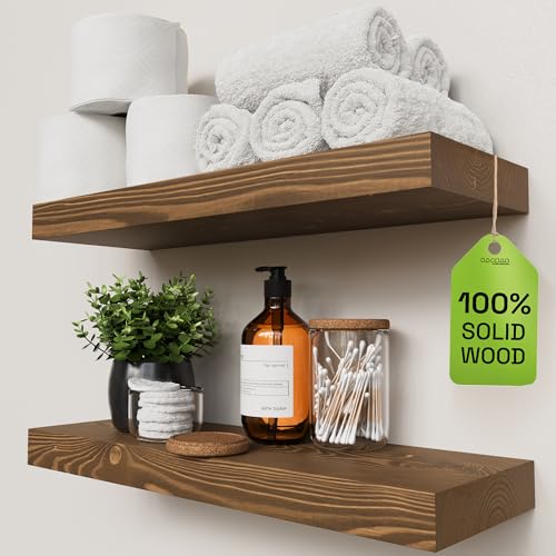 Solid Wood Floating Shelves for Wall 20 Inch Walnut, Wooden Bathroom Shelf - color: Walnut, size: 20 Inch