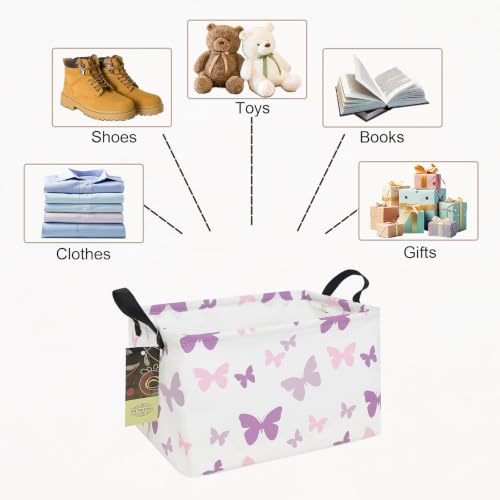 Rectangle Foldable Storage Basket Handles For Home, Butterfly - color: Rec-Purple Butterfly