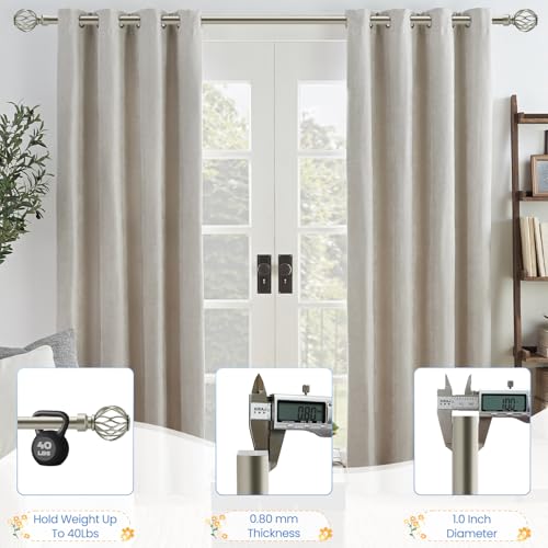Nickel Curtain Rod 28 to 48 Inch, Heavy Duty Drapery Pole Iron Cage - color: Nickel, size: 18-64"