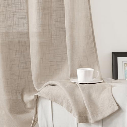HOMEIDEAS Taupe Curtains 84 Inches Long, Linen Textured Sheer Curtain - color: Beige/Taupe, size: 52"W x 84"L (Pack of 2)