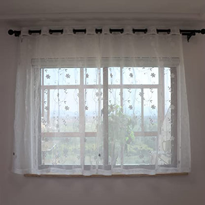 SLOW SOUL Set of 2 Panels White Embroidered Flowers Sheer Curtains for Bedroom Living Dining Room Farmhouse Drapes Curtain with Grommets White 52W X 63 inch Length - color: White/Grommet, size: 52"W x 63"L (Pack of 2)