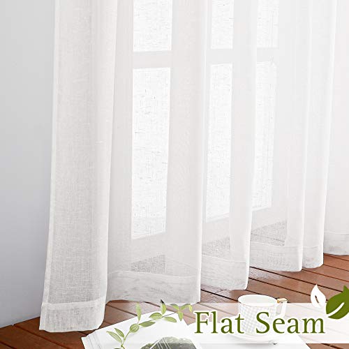NICETOWN White Sheer Linen Curtains 84 Inch Length 2 Panels Set, W52xL84 - color: White, size: 52"W x 84"L (Pack of 2)