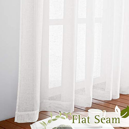 NICETOWN White Sheer Linen Curtains 84 Inch Length 2 Panels Set, W52xL84 - color: White, size: 52"W x 84"L (Pack of 2)