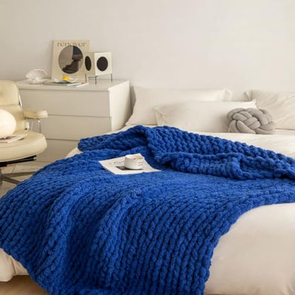 Soft Chunky Knit Throw Blanket for Couch, Cozy Warm Knitted Blankets - color: Navy Blue, size: 40"x60"(Medium Size Throw)