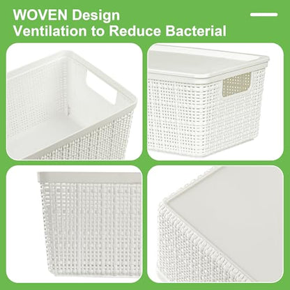 6 Pack Plastic Storage Baskets with Lid,White Stackable Bins - color: White