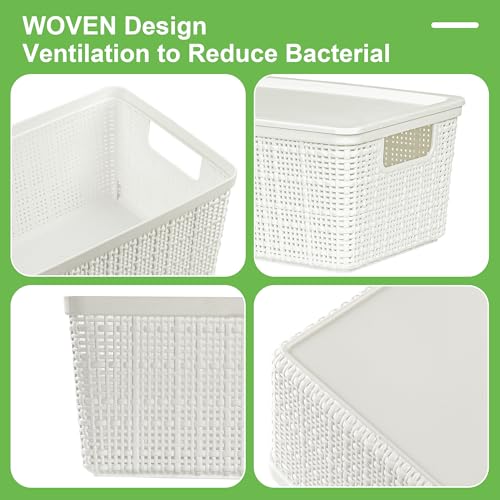 6 Pack Plastic Storage Baskets with Lid,White Stackable Bins - color: White