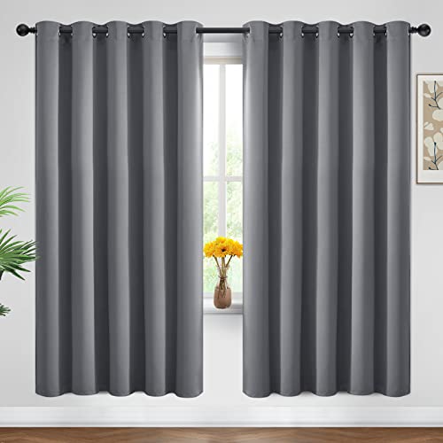 Yakamok Grey Room Darkening Curtains 62x72 inch Gray Grommet-Living Room - color: Grey, size: 62"W x 72"L (Pack of 2)