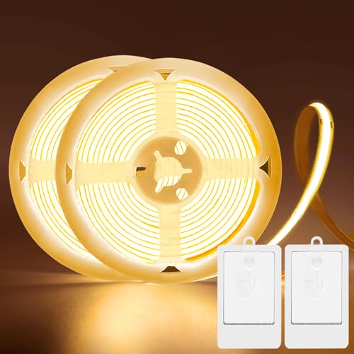 2 Pack 6.6Ft COB LED Strip Lights Battery Powered for Kitchen (Warm White) - color: COB Warm White