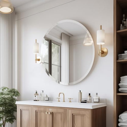 30 Inch Round Frameless Bathroom Mirror, Beveled Round Mirror - size: 30"L x 30"W
