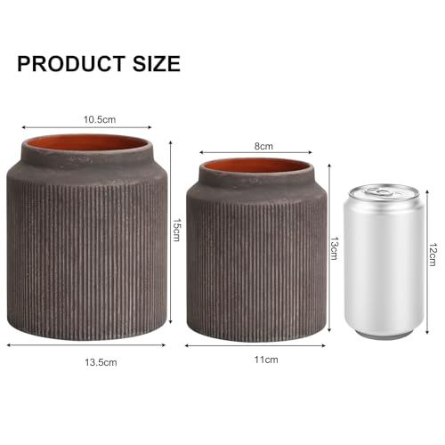 Rustic Ceramic Vase Set of 2, 5.9in Ceramic Flower Vase for Home Decor - color: B-2pcs-brown