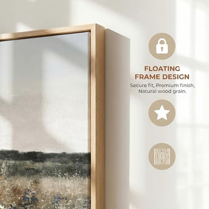 Tucai Decor Country Meadow Landscape Canvas Art Wildflowers and Field Farmhouse Wall Decor Framed Rustic Floral Print Ready to Hang 24x48 Inch Painting for Living Room Kitchen