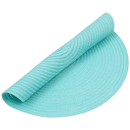 SHACOS Round Placemats Set of 6 Washable 15 inch Round Table Mats Cotton Polyester Woven Braided Place Mats for Dining Table (Aqua, 6) - color: Aqua, size: Set of 6