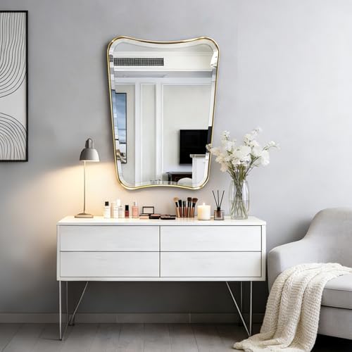 POZINO 36"x24" Brushed Gold Irregular Beveled Mirror for Bathroom Sink - color: Brushed Gold Irregular, size: 36"L x 24"W