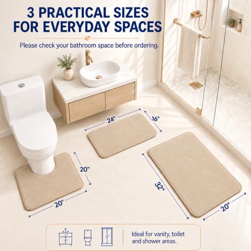 Beige Bath Mat Sets Extra Soft Memory Foam Bathroom Rugs 3 Piece Non Slip Absorbent & Dry Living Mat Sets Washable Bath Carpets with Toilet Rug,Bath Rugs for Bathroom,Tub,Shower,Kitchen,Bedroom - color: Beige