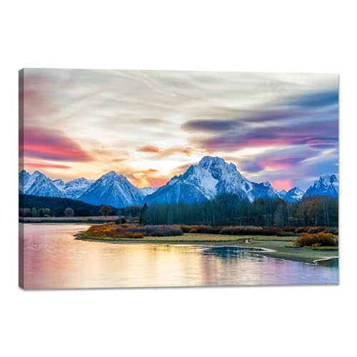YIOZHAOFH Grand Teton Canvas Art Mountain Nature Pictures Wall Decor Framed Office Scenery Lake Print Posters Landscape National Park Framed Artwork for walls (16" L x 24" W) - color: YZ-NAPARK-06, size: 16"L x 24"W