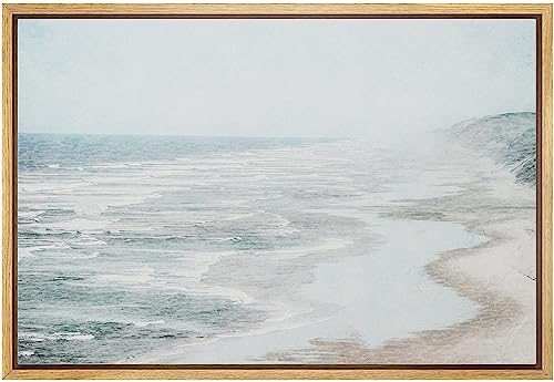 wall26 Framed Canvas Print Wall Art Misty Fog Coastal Beach Shore Nature Wilderness Illustrations Fine Art Decorative Farmhouse/Country Relax/Calm/Cozy Multicolor Zen for Bedroom - 16"x24" Natural - color: Ab14-2307-yuk05, size: 24"L x 16"W