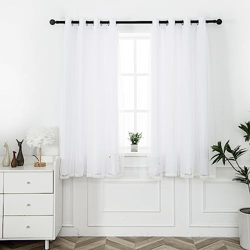 INLINAS Blackout Curtains with Sheer Overlay, Greyish White, 52x63 Inches - color: Greyish White, size: 52"W x 63"L (Pack of 2)