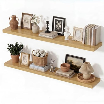 Vivelove Oak Floating Shelves 40 x 8 Inch, 8 Inch Deep Shelf, Set of 2 - color: Oak, size: 40"Wx8"Dx1.4"H