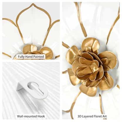 Villa Como 10" White and Gold Metal Flowers Wall Art Decor Wall Accent 1PC - color: # 1 White and Gold