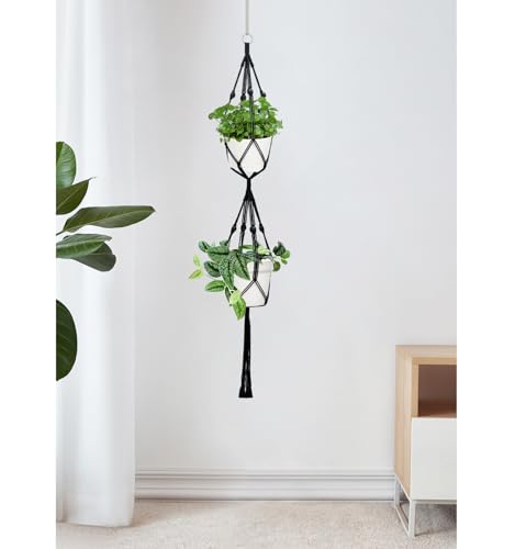 Belit 2 Tier Macrame Plant Hangers, 51 Inch, 2 Pack Black - color: Black, size: 51"- 2 Tier